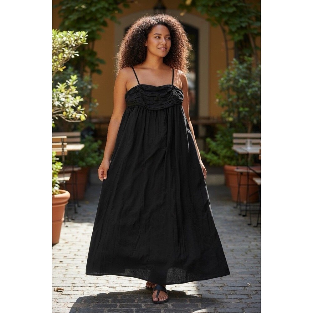 NWT Free Assembly Pleated Dress Sz 3XL Linen Blend Maxi Beachy Relaxed Pockets